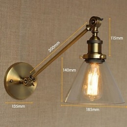 Applique da parete per camera da letto in stile country americano retrò creativo, bronzo, ferro e vetro