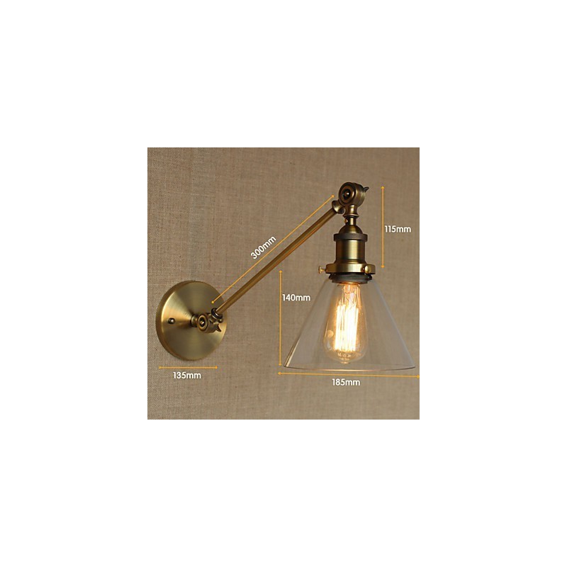 Applique da parete per camera da letto in stile country americano retrò creativo, bronzo, ferro e vetro