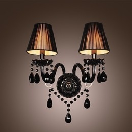 Applique da parete in cristallo nero, 2 lampadine E12/E14, 43 cm