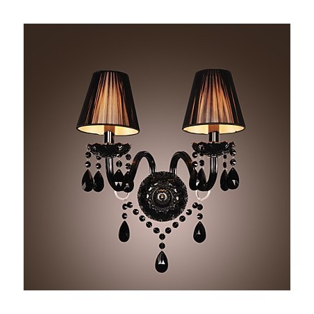 Applique da parete in cristallo nero, 2 lampadine E12/E14, 43 cm