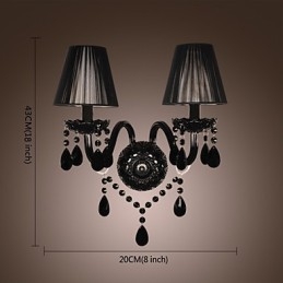 Applique da parete in cristallo nero, 2 lampadine E12/E14, 43 cm