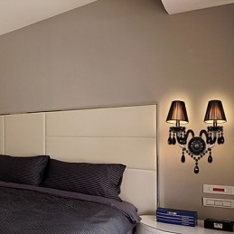 Applique da parete in cristallo nero, 2 lampadine E12/E14, 43 cm