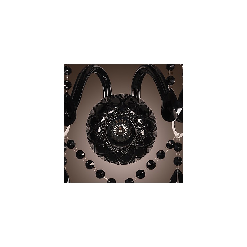 Applique da parete in cristallo nero, 2 lampadine E12/E14, 43 cm
