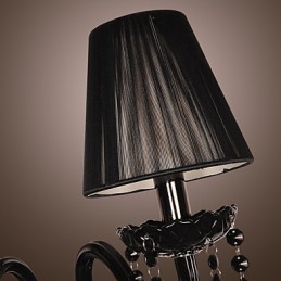 Applique da parete in cristallo nero, 2 lampadine E12/E14, 43 cm