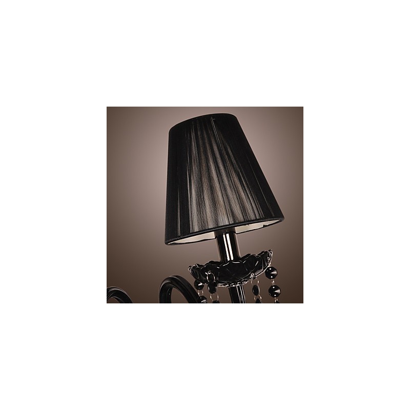 Applique da parete in cristallo nero, 2 lampadine E12/E14, 43 cm