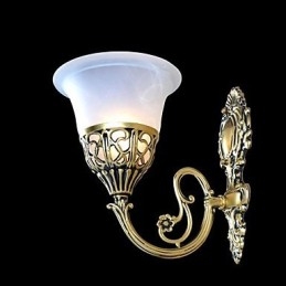 Applique da parete classica in bronzo con paralume in vetro moiré bianco 220V