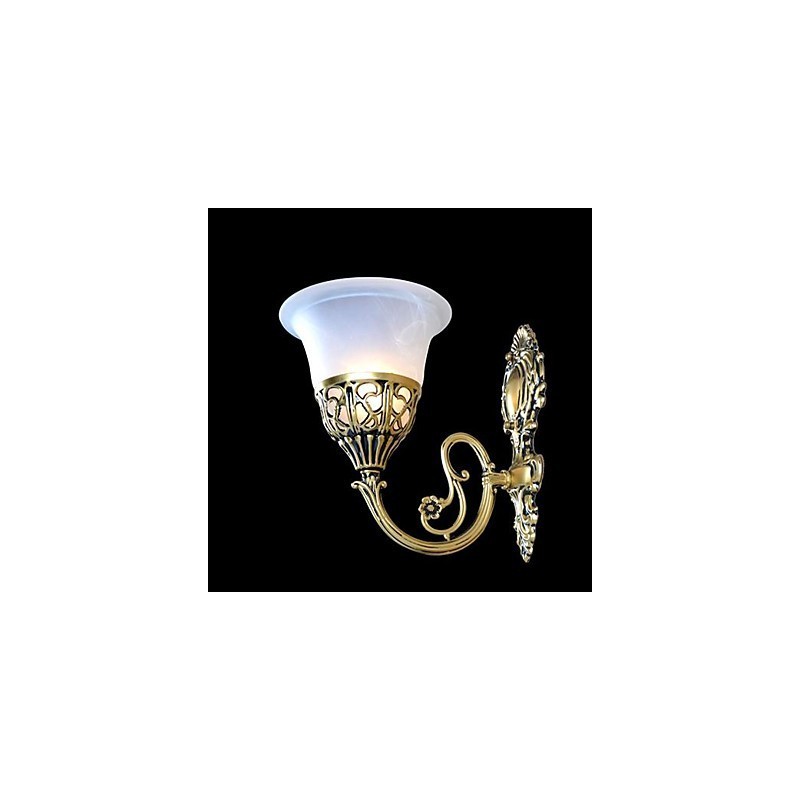 Applique da parete classica in bronzo con paralume in vetro moiré bianco 220V