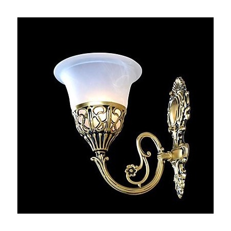 Applique da parete classica in bronzo con paralume in vetro moiré bianco 220V