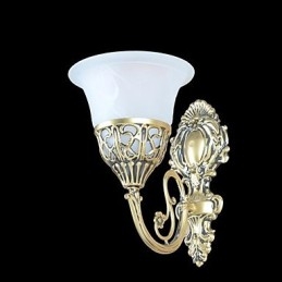 Applique da parete classica in bronzo con paralume in vetro moiré bianco 220V