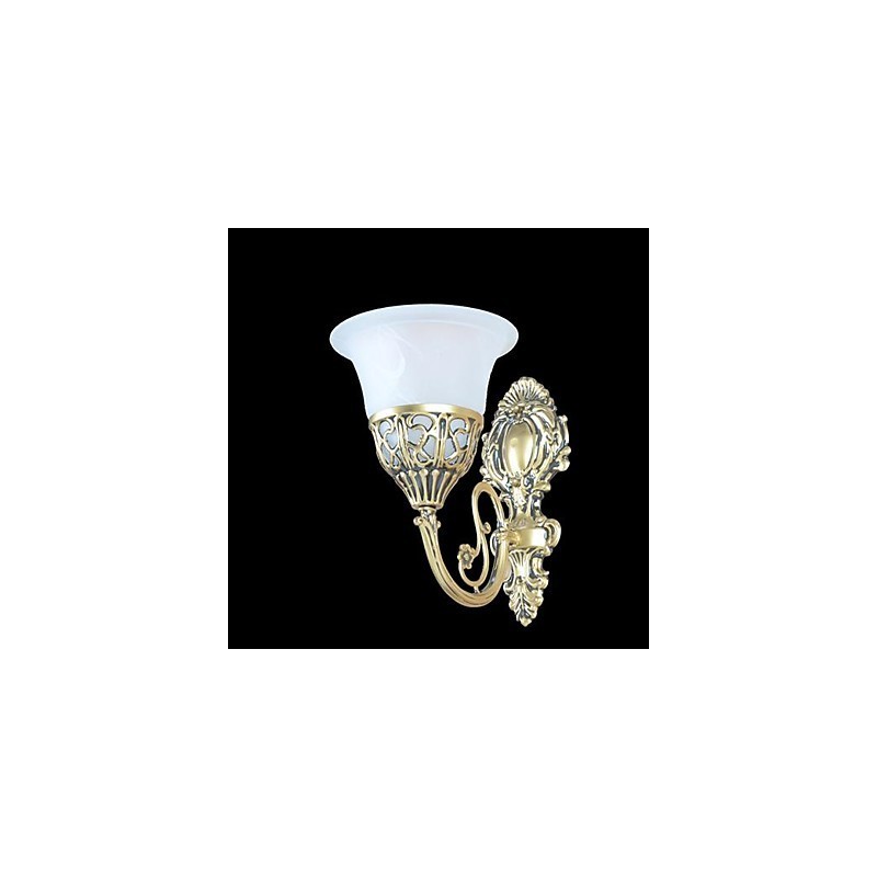 Applique da parete classica in bronzo con paralume in vetro moiré bianco 220V