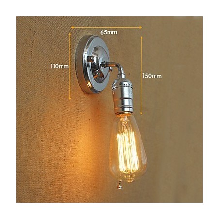 Applique da parete retrò in metallo nero con lampadina Edison, E26/E27, 40 W