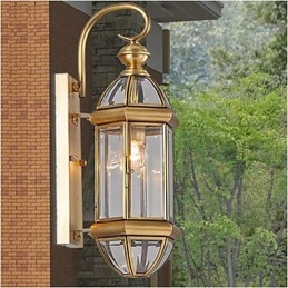 Applique da esterno classica in ottone con paralume in vetro trasparente 45 cm