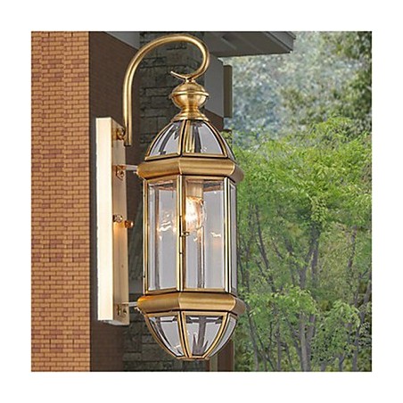 Applique da esterno classica in ottone con paralume in vetro trasparente 45 cm