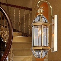 Applique da esterno classica in ottone con paralume in vetro trasparente 45 cm