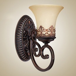 Applique da parete vintage 1 luce in resina con paralume in vetro beige