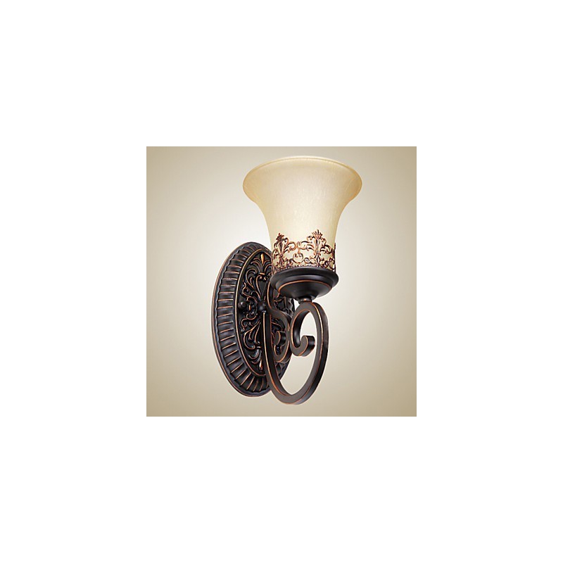 Applique da parete vintage 1 luce in resina con paralume in vetro beige