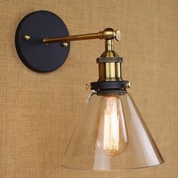 Applique da parete rustica a campana industriale oro e vetro trasparente
