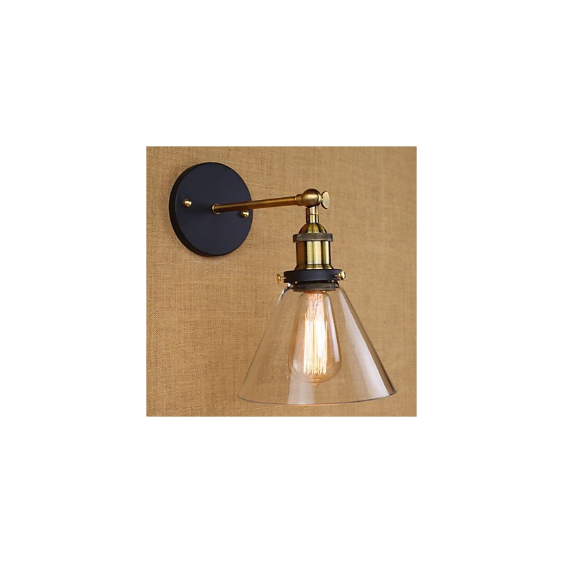 Applique da parete rustica a campana industriale oro e vetro trasparente