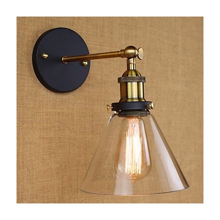 Applique da parete rustica a campana industriale oro e vetro trasparente