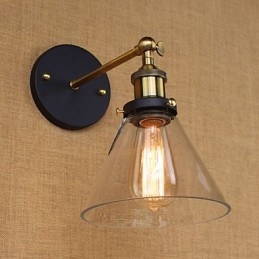 Applique da parete rustica a campana industriale oro e vetro trasparente