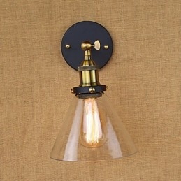 Applique da parete rustica a campana industriale oro e vetro trasparente