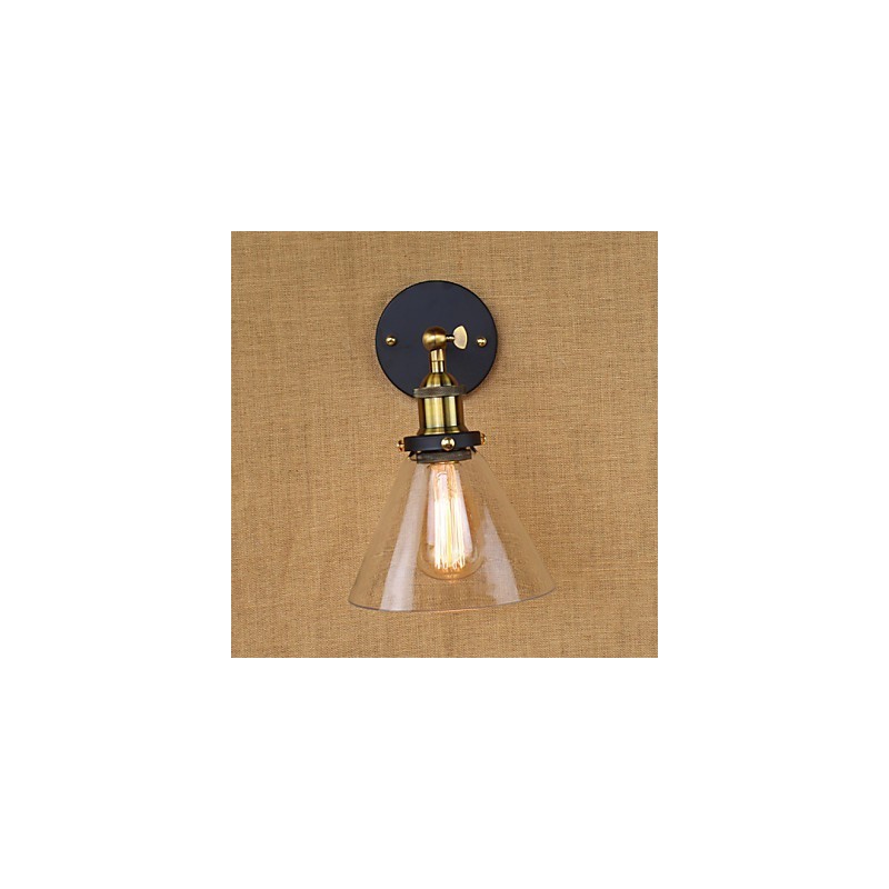 Applique da parete rustica a campana industriale oro e vetro trasparente