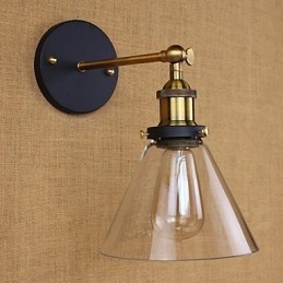 Applique da parete rustica a campana industriale oro e vetro trasparente
