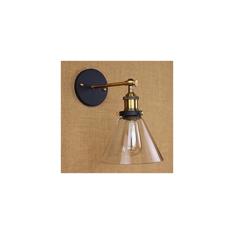 Applique da parete rustica a campana industriale oro e vetro trasparente