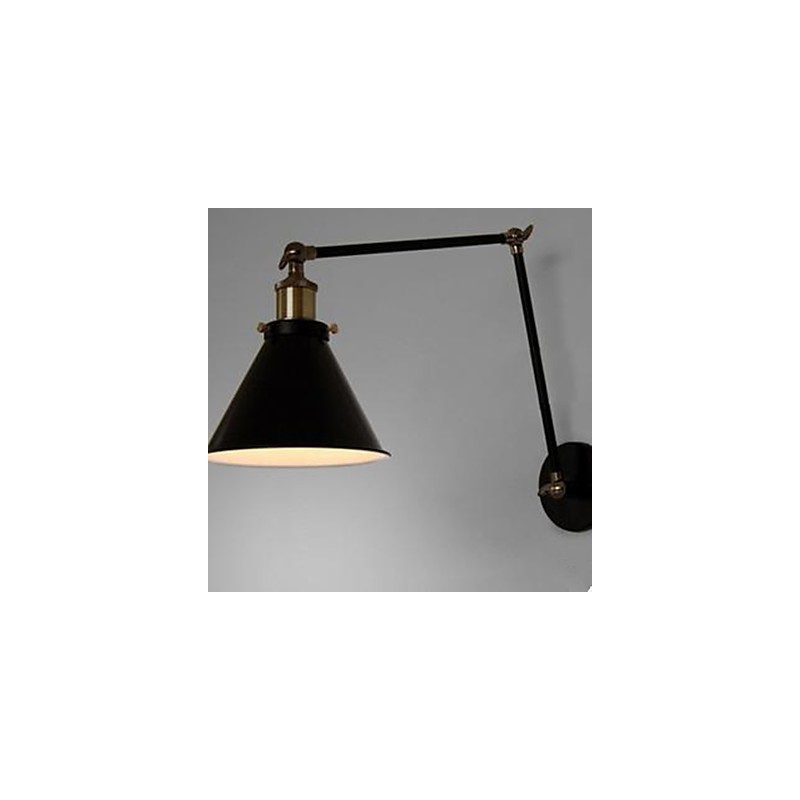 Applique da parete doppia nera con paralume a ombrello, stile loft industrial