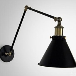 Applique da parete doppia nera con paralume a ombrello, stile loft industrial