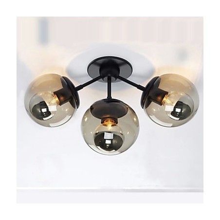 Applique da parete a 3 luci in vetro grigio stile rustico/Lodge nero