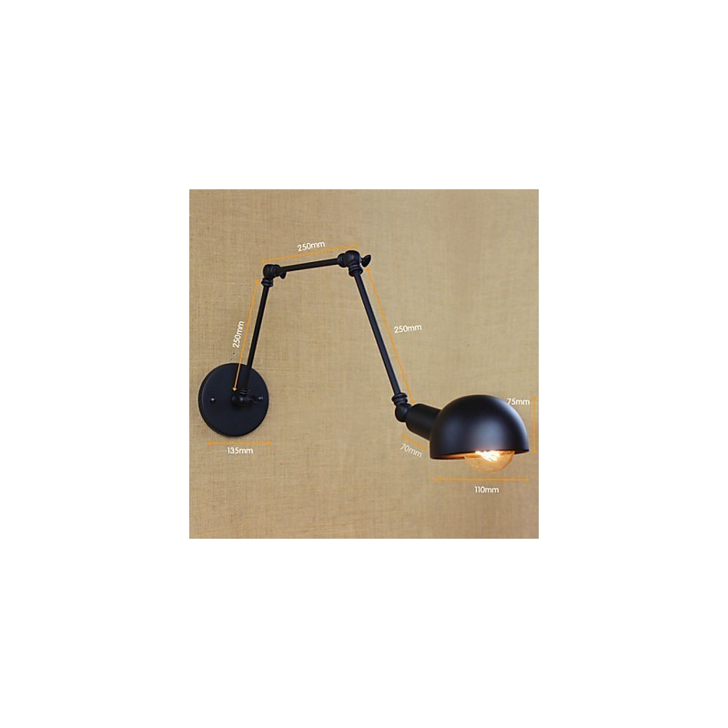 Applique da parete a 3 luci con bracci lunghi regolabili stile country nero