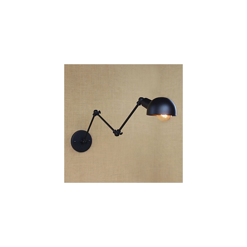 Applique da parete a 3 luci con bracci lunghi regolabili stile country nero