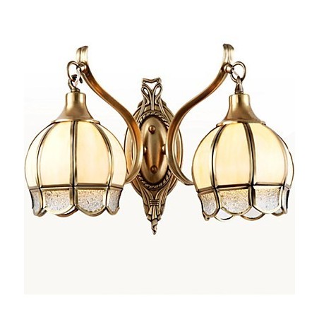 Applique da parete mini in stile tradizionale/classico, finitura ottone, 2 luci E26/E27