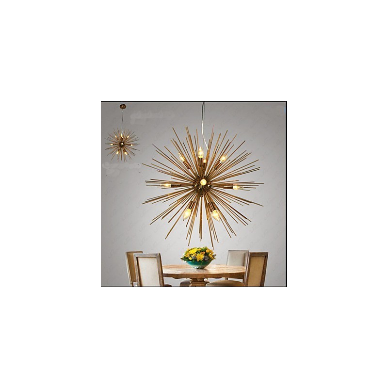 Lampadario retrò in rame dorato a 1 livello 2 lampadine E12/E14