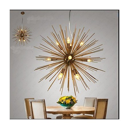 Lampadario retrò in rame dorato a 1 livello 2 lampadine E12/E14