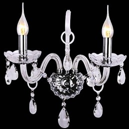 Applique da parete moderna in cristallo argento con 2 luci a candela
