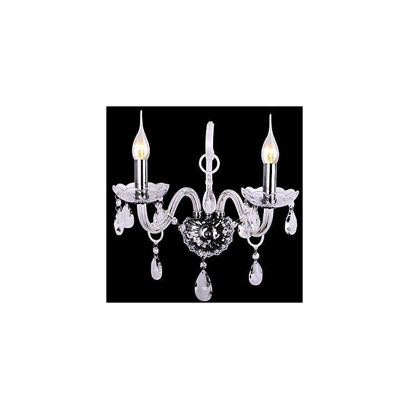 Applique da parete moderna in cristallo argento con 2 luci a candela