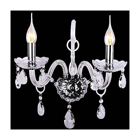 Applique da parete moderna in cristallo argento con 2 luci a candela