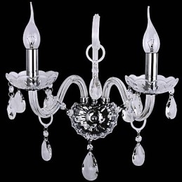 Applique da parete moderna in cristallo argento con 2 luci a candela