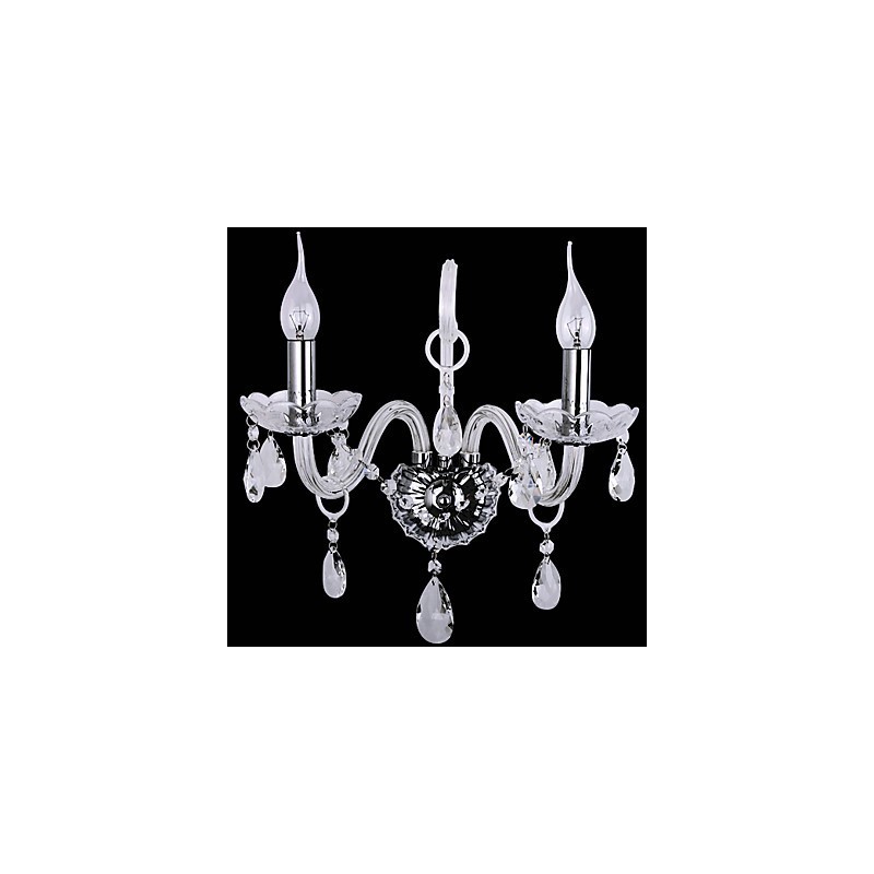 Applique da parete moderna in cristallo argento con 2 luci a candela