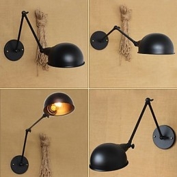 Applique da parete retrò industriale a doppio braccio lungo, nera, 40 cm, E26/E27