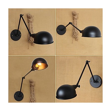 Applique da parete retrò industriale a doppio braccio lungo, nera, 40 cm, E26/E27