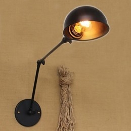 Applique da parete retrò industriale a doppio braccio lungo, nera, 40 cm, E26/E27