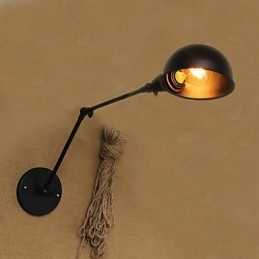 Applique da parete retrò industriale a doppio braccio lungo, nera, 40 cm, E26/E27