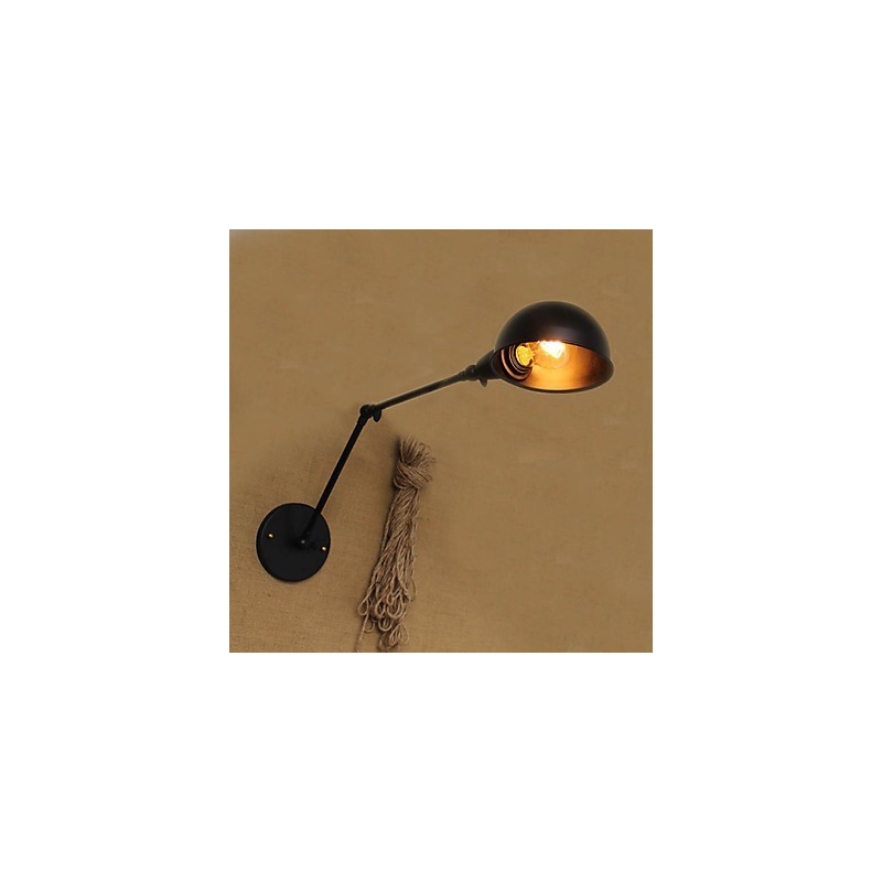 Applique da parete retrò industriale a doppio braccio lungo, nera, 40 cm, E26/E27