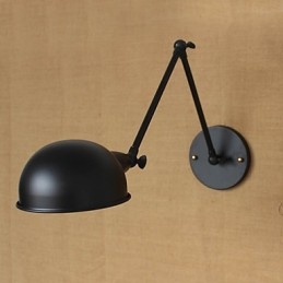Applique da parete retrò industriale a doppio braccio lungo, nera, 40 cm, E26/E27