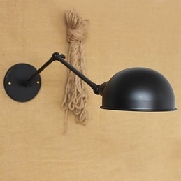 Applique da parete retrò industriale a doppio braccio lungo, nera, 40 cm, E26/E27