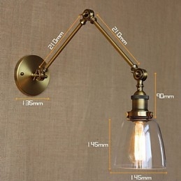 Applique da parete vintage con braccio oscillante in bronzo antico, 41 cm, lampadina E26/E27