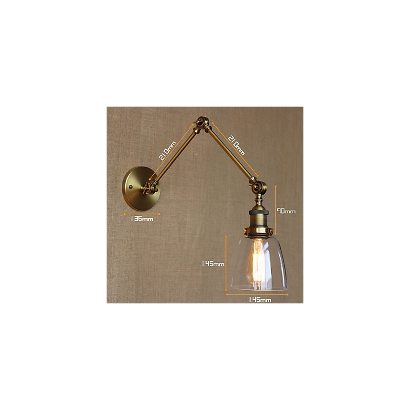 Applique da parete vintage con braccio oscillante in bronzo antico, 41 cm, lampadina E26/E27